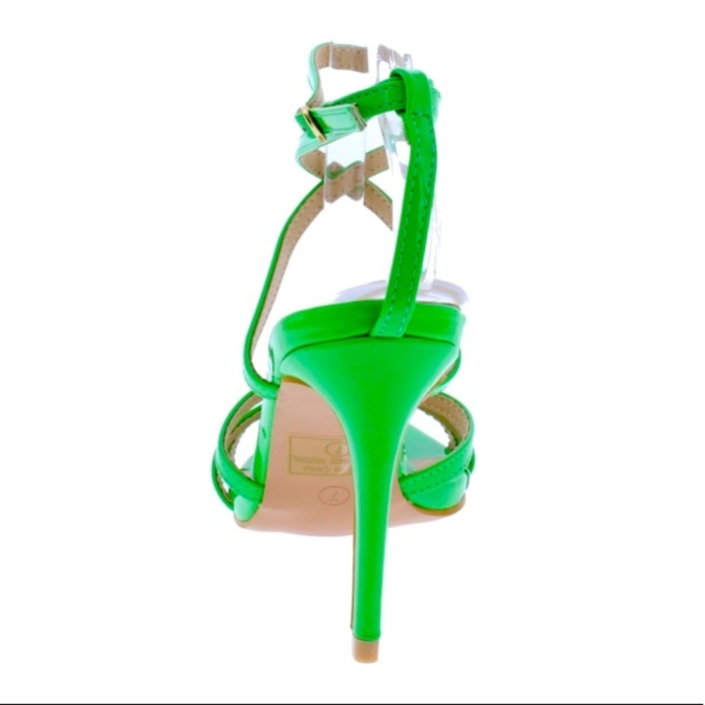 Bright Green strappy pointed open toe ankle strap heel Sz 6, 7 - Picture 7 of 9